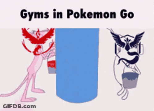 Pink Panther And Pokemon Go Near Blue Cylinder GIF