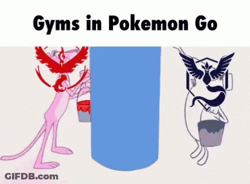 Pink Panther Painting Blue Cylinder And Pokemon Go Character Holding Bucket GIF