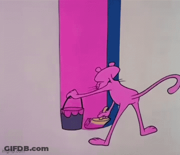 Pink Panther Painting Blue Wall With Man Holding Paint GIF