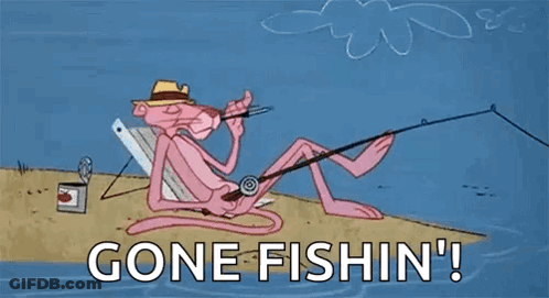 Pink Panther Sitting Beach Fishing GIF