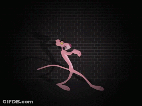 Pink Panther Standing In Front Of Brick Wall GIF