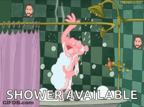Pink Panther Taking Shower With Water Available GIF