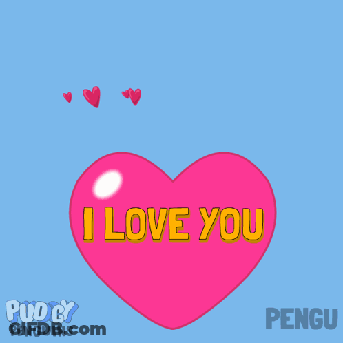 Pink Penguin Flying Over Heart Saying I Love You GIF