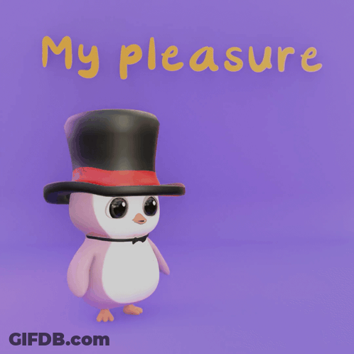 Pink Penguin Holding Black Top Hat Saying My Pleasure GIF