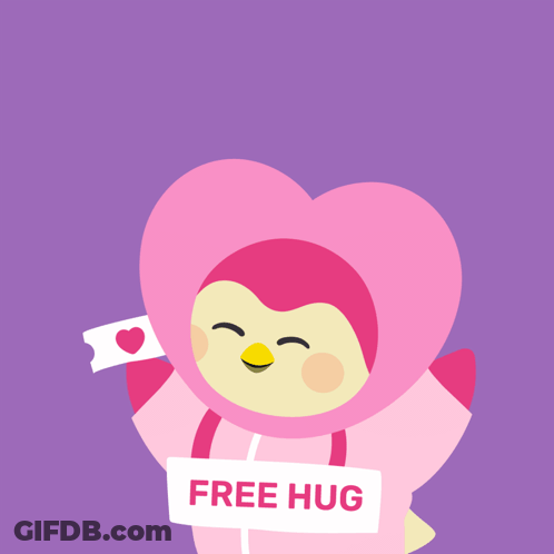 Pink Penguin Holding Free Hug Sign GIF