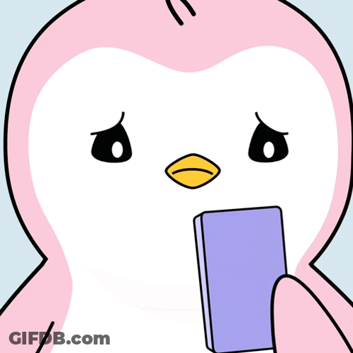 Pink Penguin Holding Purple Phone GIF