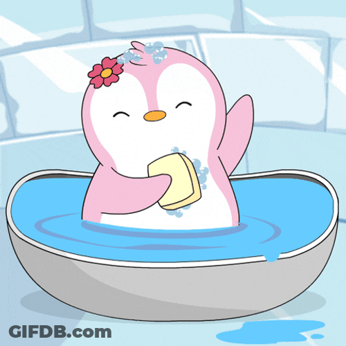 Pink Penguin Rubs Body Dancing Bath Time GIF