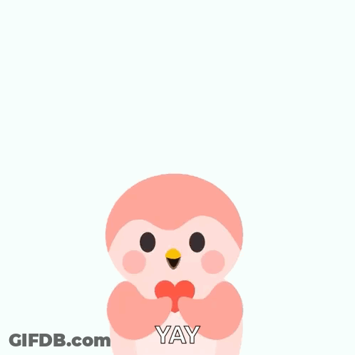 Pink Penguin Surrounded By Hearts Yay GIF