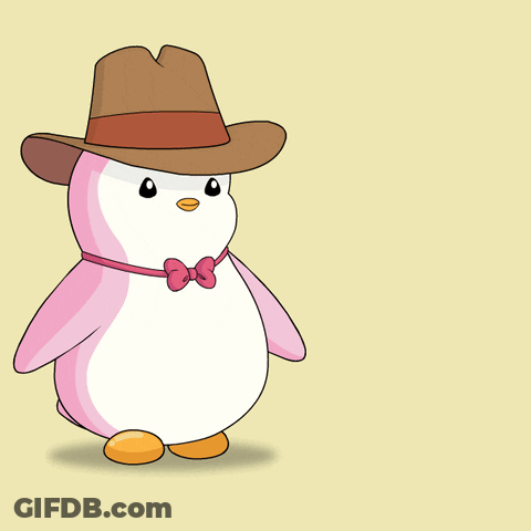 Pink Penguin Wearing Cowboy Hat And Bow Tie GIF