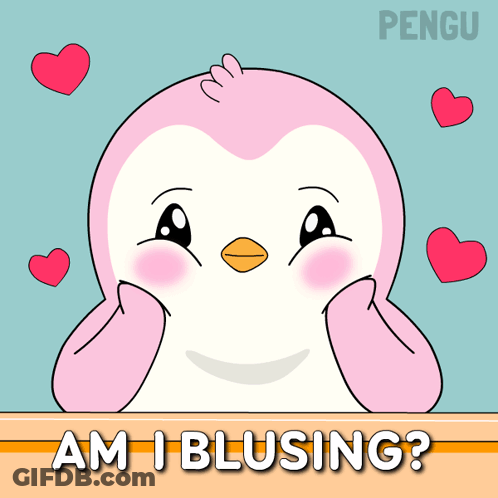 Pink Penguin With Hearts Am I Blushing GIF