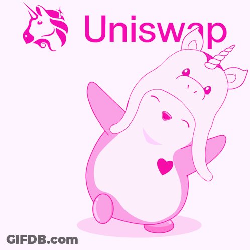 Pink Penguin With Unicorn And Uniswap GIF