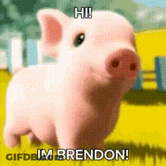 Pink Pig Standing In Field Saying Hi Im Brendon GIF