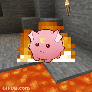 Pink Pig With Crescent Moon In Minecraft World GIF
