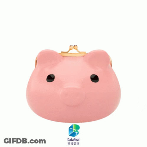 Pink Piggy Bank With Gold Coin And Datareal Logo GIF