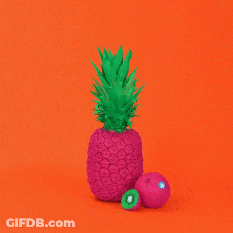 Pink Pineapple With Green Leaves Near Pink Kiwi Pink Apple GIF