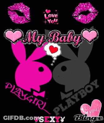 Pink Playboy Bunny Surrounded By Kisses Saying My Baby GIF
