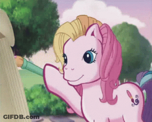 Pink Pony Holding Brush In Mouth GIF