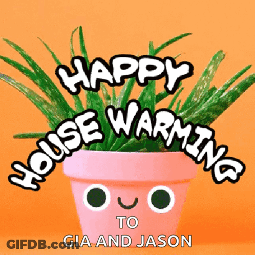 Pink Potted Plant Says Happy House Warming GIF