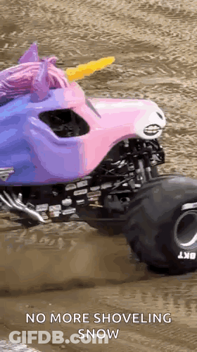 Pink Purple Monster Truck Unicorn Head Driving GIF