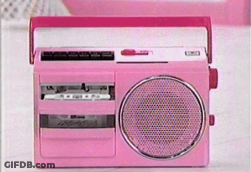 Pink Radio Next To Cassette Tape Player GIF