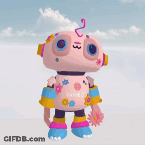 Pink Robot Drinking Cup Saying Good Morning GIF
