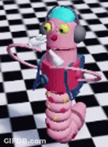 Pink Robot Standing On Checkered Floor GIF