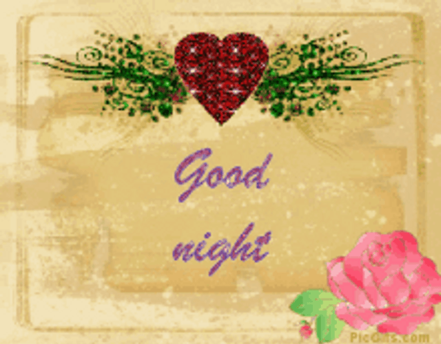Pink Rose And Creative Heart Good Night Design GIF