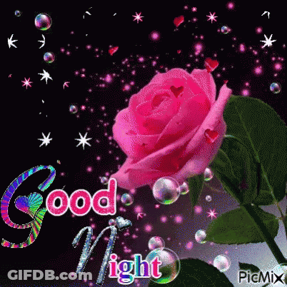 Pink Rose Surrounded By Bubbles And Stars Good Night GIF