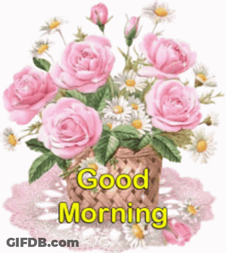 Pink Roses And Daisies Bouquet Good Morning GIF