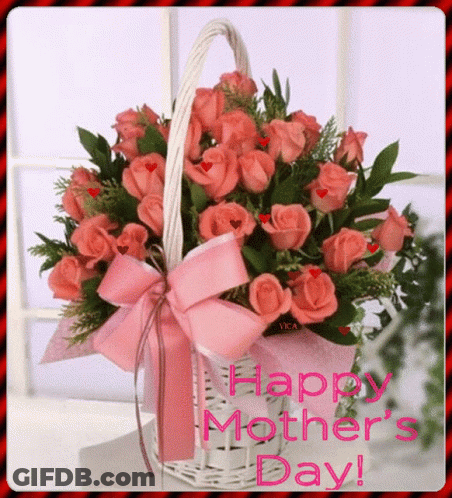 Pink Roses Basket Happy Mothers Day GIF