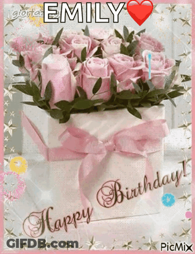 Pink Roses Birthday Card For Emily GIF