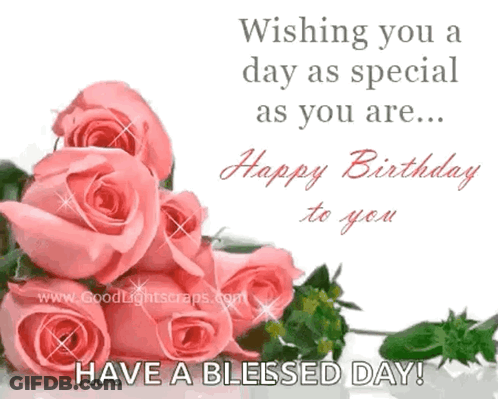 Pink Roses Birthday Card Wishing Happy Birthday GIF