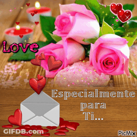 Pink Roses Greeting Card Love Especialmente Para Ti GIF