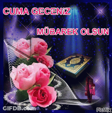 Pink Roses Quran Greeting Card Cuma Geceniz Mubarek Olsun GIF