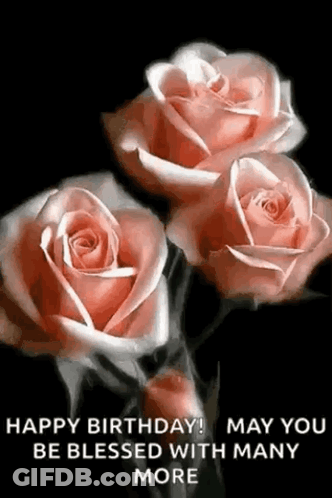 Pink Roses With Happy Birthday GIF