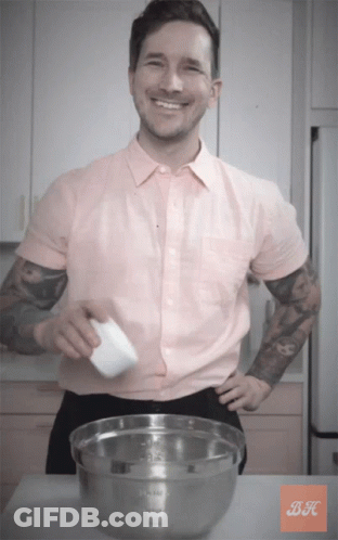 Pink Shirt Man With Metal Bowl BK GIF