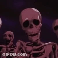 Pink Skeletons Standing In Dark GIF
