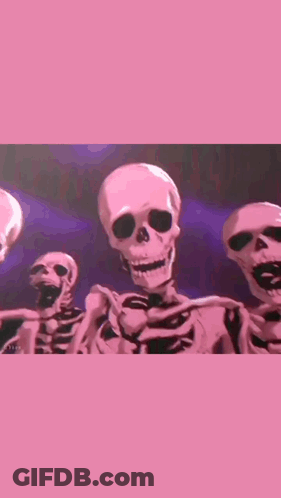 Pink Skeletons Standing Together GIF