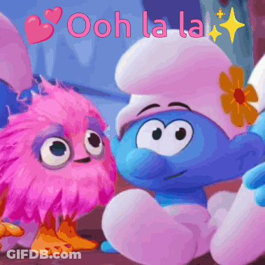 Pink Smurf And Blue Smurf Sitting Ooh La La GIF