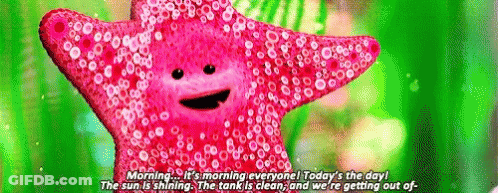 Pink Starfish With Bubbles Saying Morning GIF