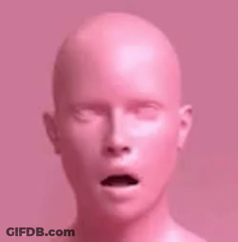 Pink Statue Of Bald Man With Mouth Open And Eyes Closed GIF