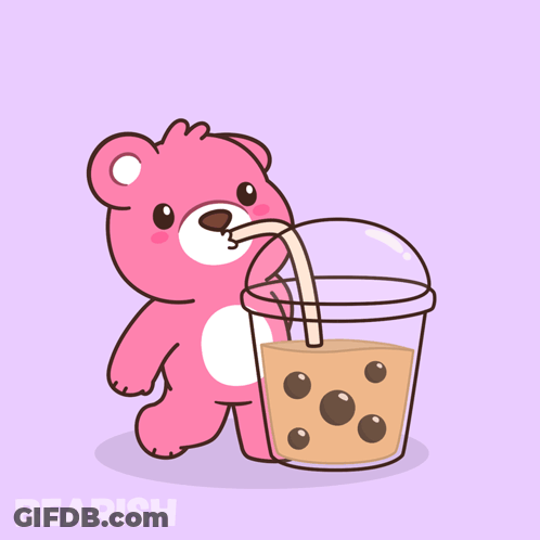 Pink Teddy Bear Drinking Bubble Tea GIF