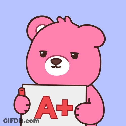 Pink Teddy Bear Holding A+ Sign GIF