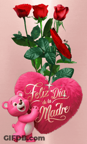 Pink Teddy Bear Holding Feliz Dia De La Madre Heart GIF