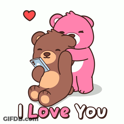 Pink Teddy Bear Hugging Brown Teddy Bear Saying I Love You GIF
