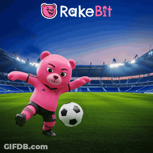 Pink Teddy Bear Kicking Soccer Ball Rake Bit GIF
