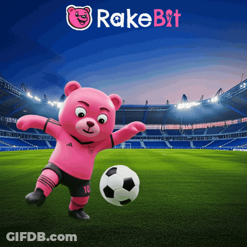 Pink Teddy Bear Kicking Soccer Ball With Rakebit GIF
