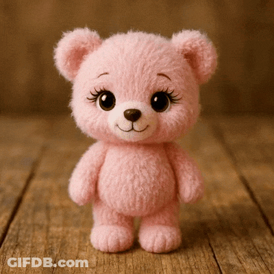 Pink Teddy Bear On Wooden Table GIF