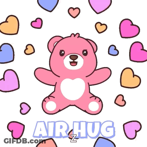 Pink Teddy Bear Surrounded By Hearts Airhug GIF