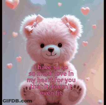 Pink Teddy Bear Surrounded By Pink Hearts GIF